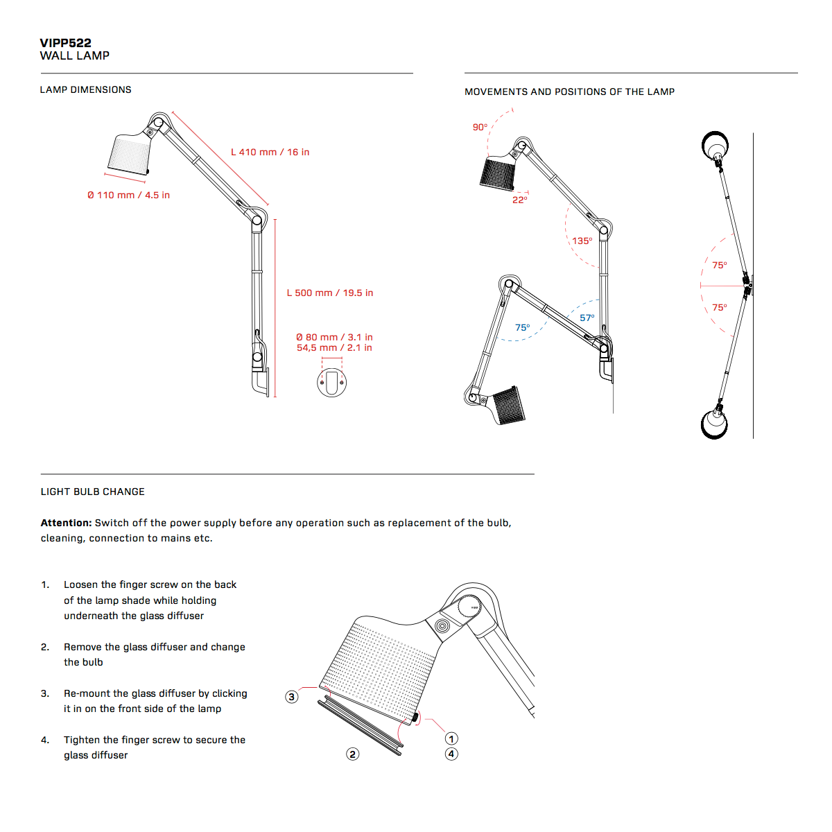 Vipp 522 Wall Lamp 維普燈飾系列 兩節式 懸臂壁燈